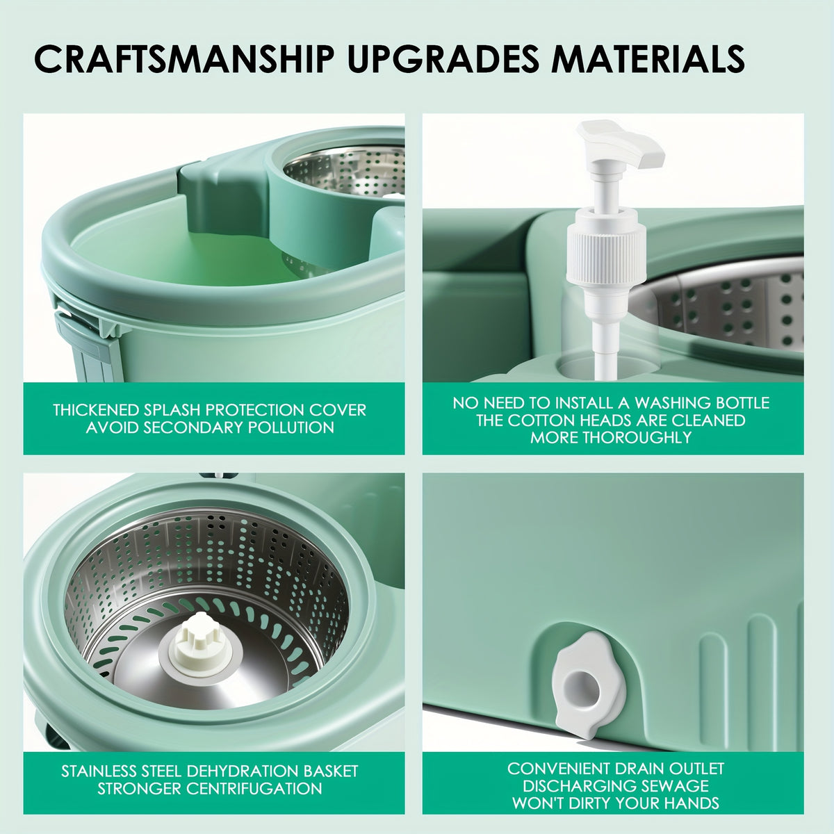 Durable Spin Mop Bucket with Wringer Set - 360° Rotating, 3 Microfiber Replacement Heads