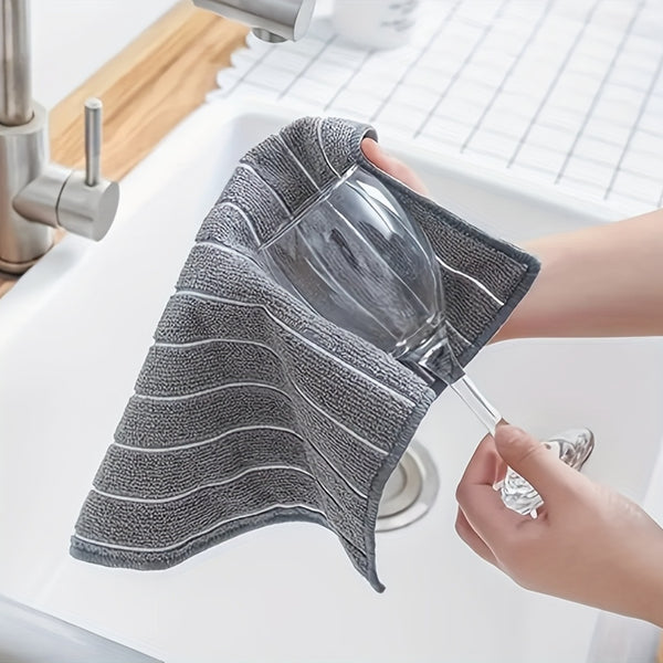 Super Absorbent Microfiber Kitchen Towels - Rapidly Suck Up Liquids with Stylish Extra-Wide Gray & White Stripes