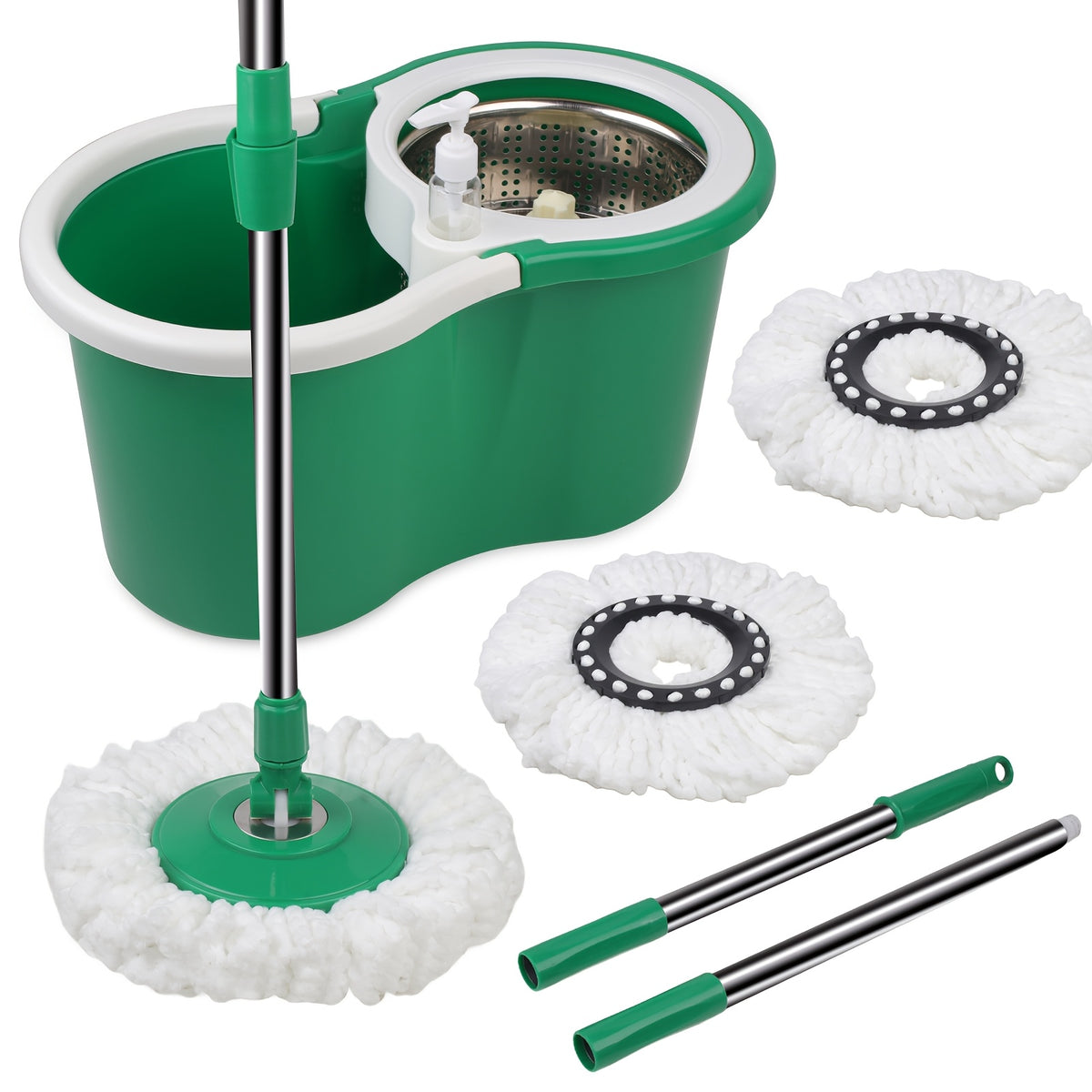 Spin Mop And Bucket with Wringer Set On Wheels, 360° Spinning Mop Bucket System with 3 Microfiber Replacement Heads