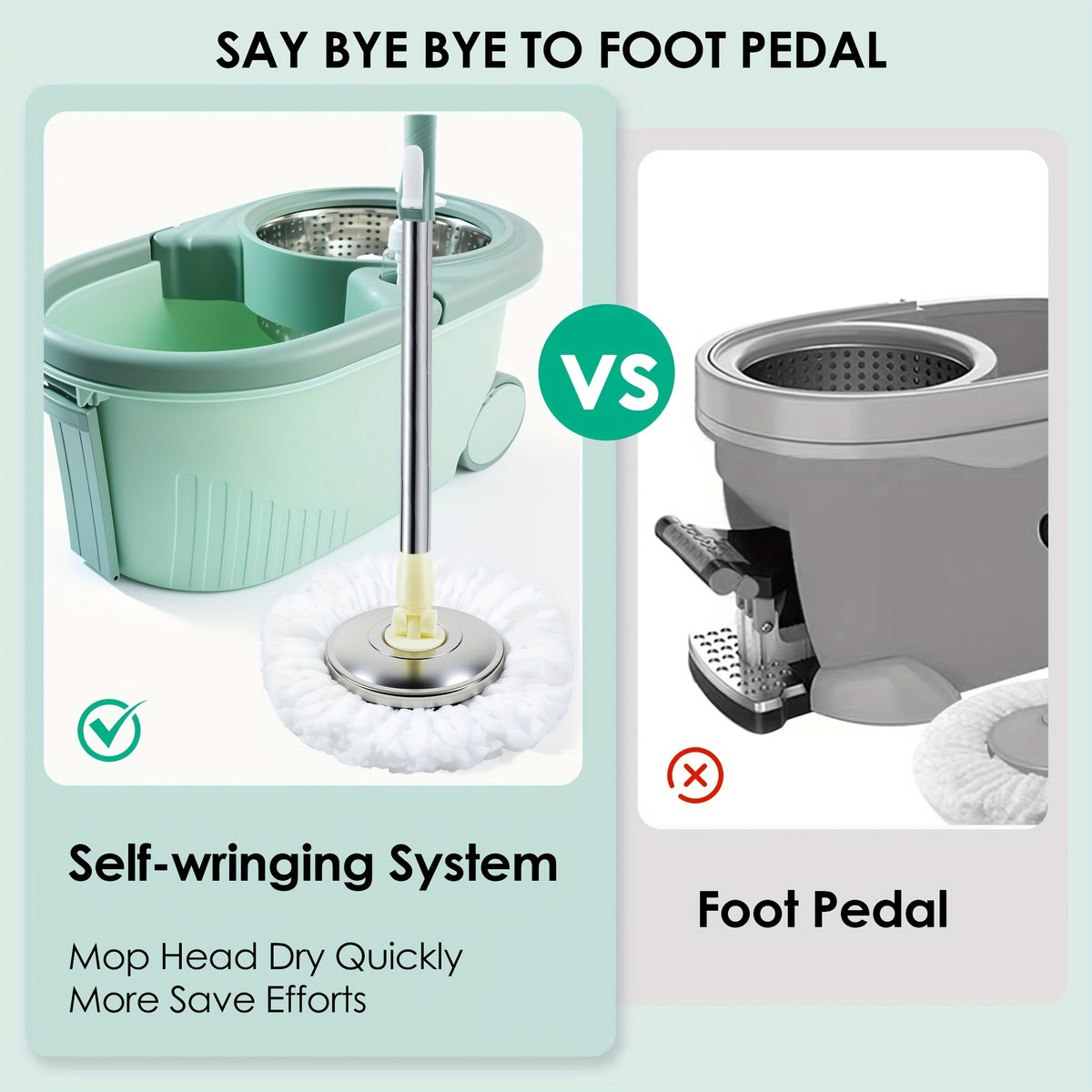 Durable Spin Mop Bucket with Wringer Set - 360° Rotating, 3 Microfiber Replacement Heads