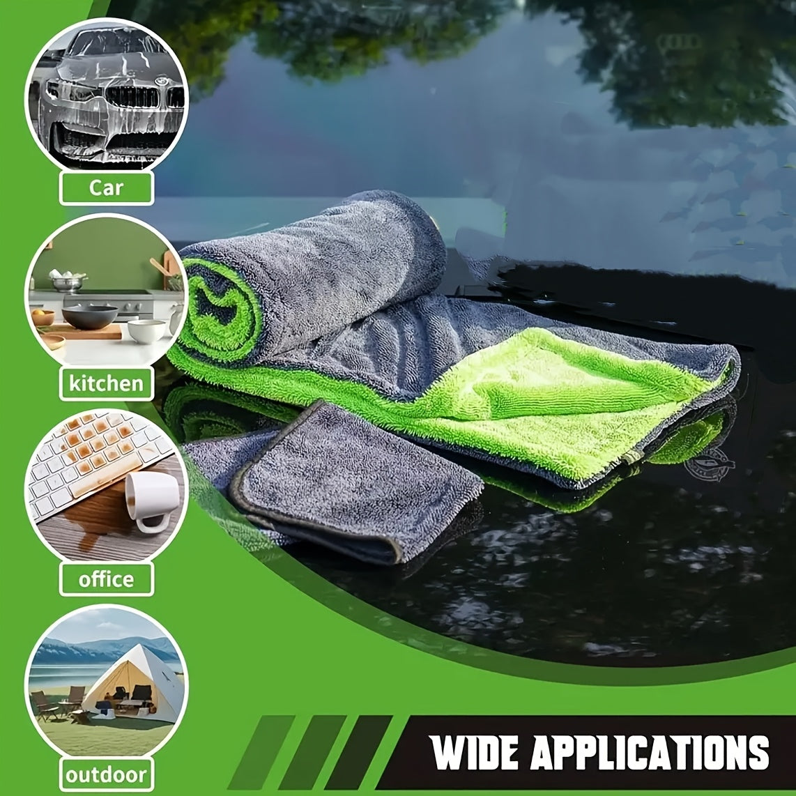 Two auto drying towels, 36X24 inches-&11.8X11.8 inches, 1400 GSM microfiber auto towels