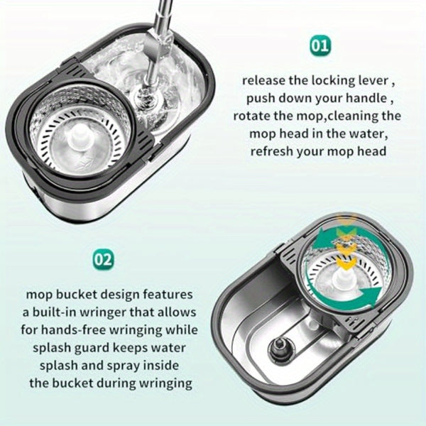 Stainless Steel Spin Mop and Bucket System with Wringer - 360° Spinning Mop