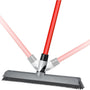 2-in-1 Heavy-Duty Rubber Broom with Long Handle & Swivel Head - Heavy-Duty Carpet Rake