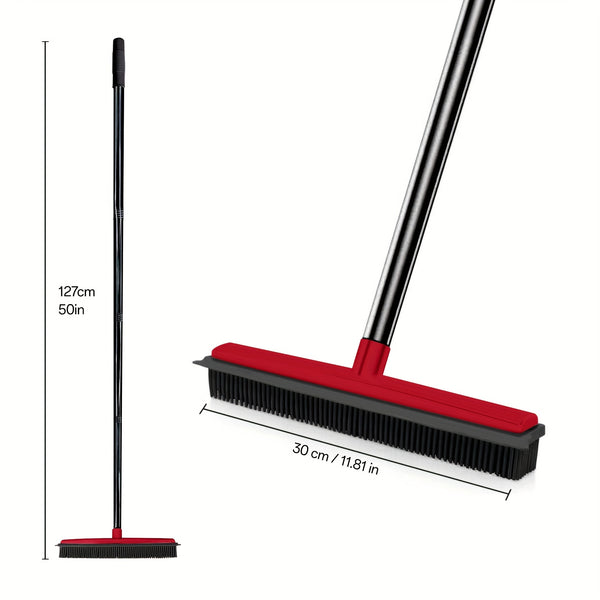 1-in-1 Pet Hair Remover Broom with Squeegee & Brush - Heavy-Duty Rubber Floor Sweeper for