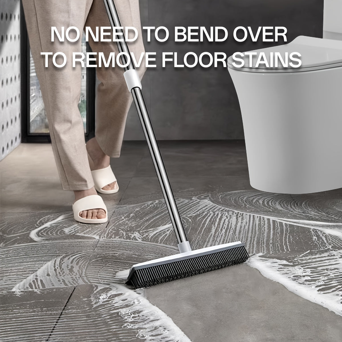 1-in-1 Pet Hair Remover Broom with Squeegee & Brush - Heavy-Duty Rubber Floor Sweeper for