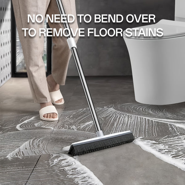 1-in-1 Pet Hair Remover Broom with Squeegee & Brush - Heavy-Duty Rubber Floor Sweeper for