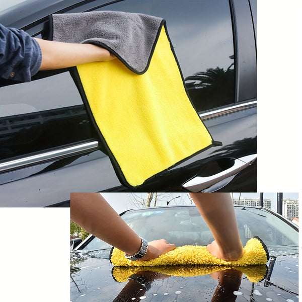 Black and Yellow Telescopic Mop and Towel Car Wash Set - Durable Microfiber