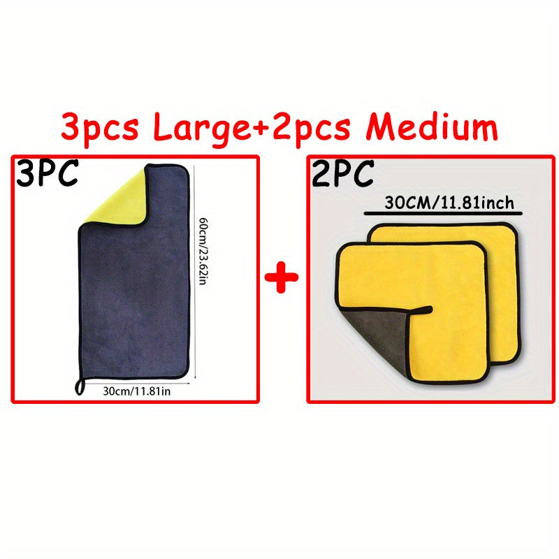 5pcs Thickened Microfiber Car Wash Cloths • Super Absorbent Towels for Car Glass