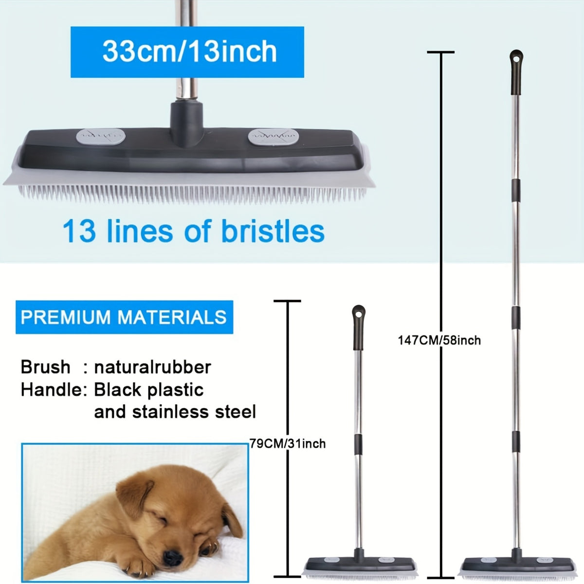 Pet Hair Rubber Broom Pet Hair Rubber Broom with Carpet Rake and Squeegee