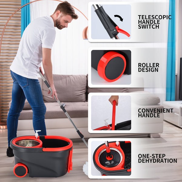 Spin Mop And Bucket with Wringer Set On Wheels