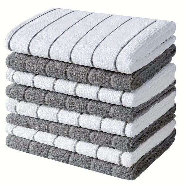 Super Absorbent Microfiber Kitchen Towels - Rapidly Suck Up Liquids with Stylish Extra-Wide Gray & White Stripes