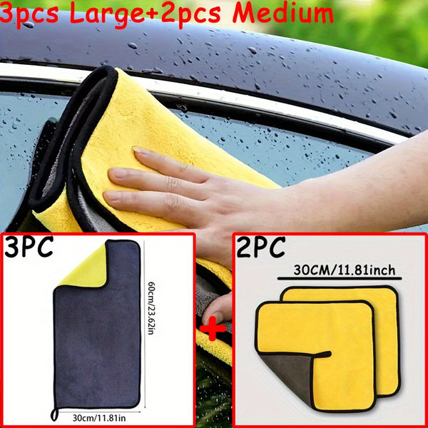 5pcs Thickened Microfiber Car Wash Cloths • Super Absorbent Towels for Car Glass