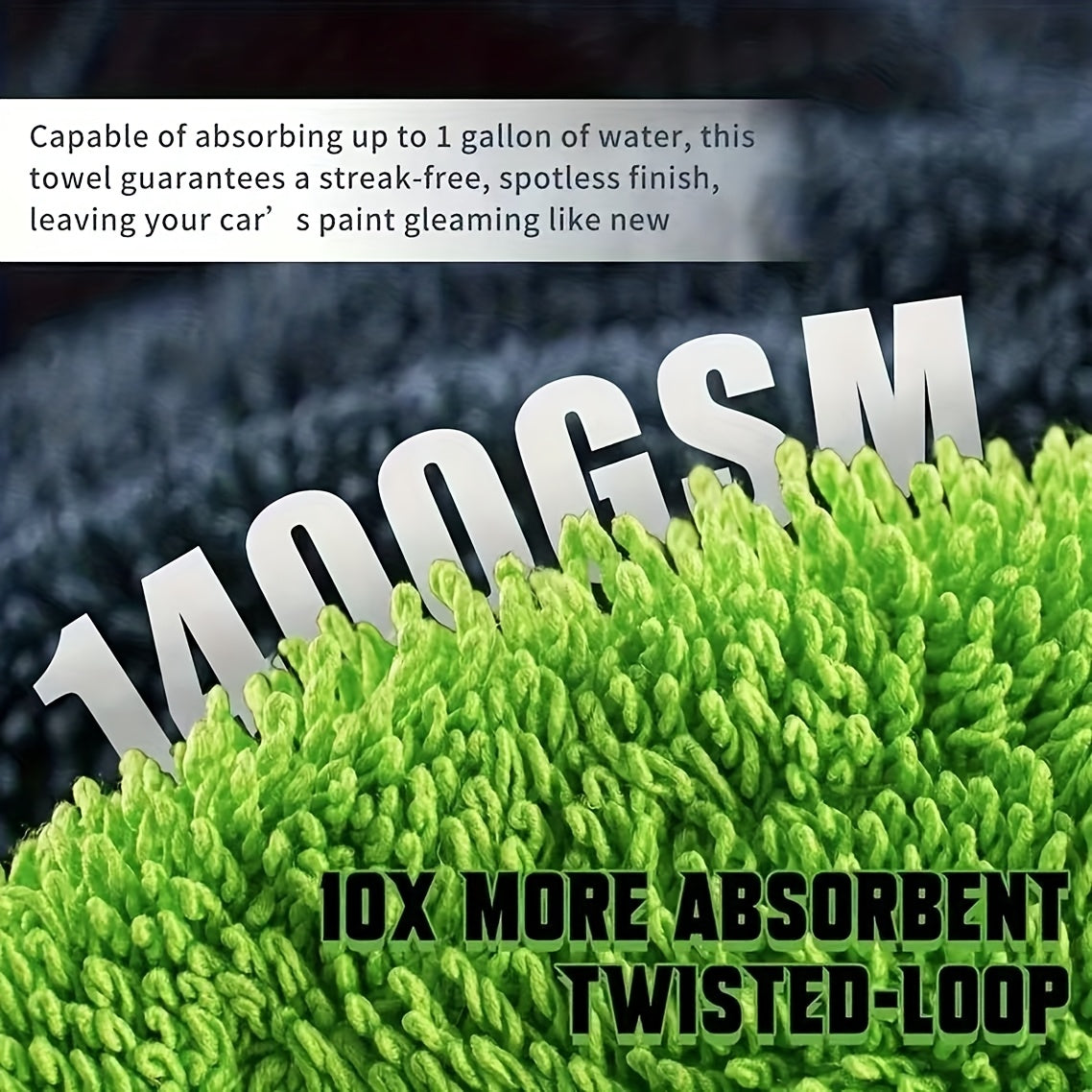 Two auto drying towels, 36X24 inches-&11.8X11.8 inches, 1400 GSM microfiber auto towels