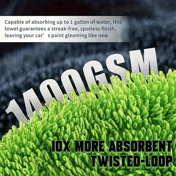 Two auto drying towels, 36X24 inches-&11.8X11.8 inches, 1400 GSM microfiber auto towels