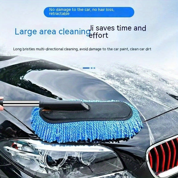 3pcs Car Wash Mop with Extendable Handle, Ultra-Fine Microfiber Wax Brush Kit