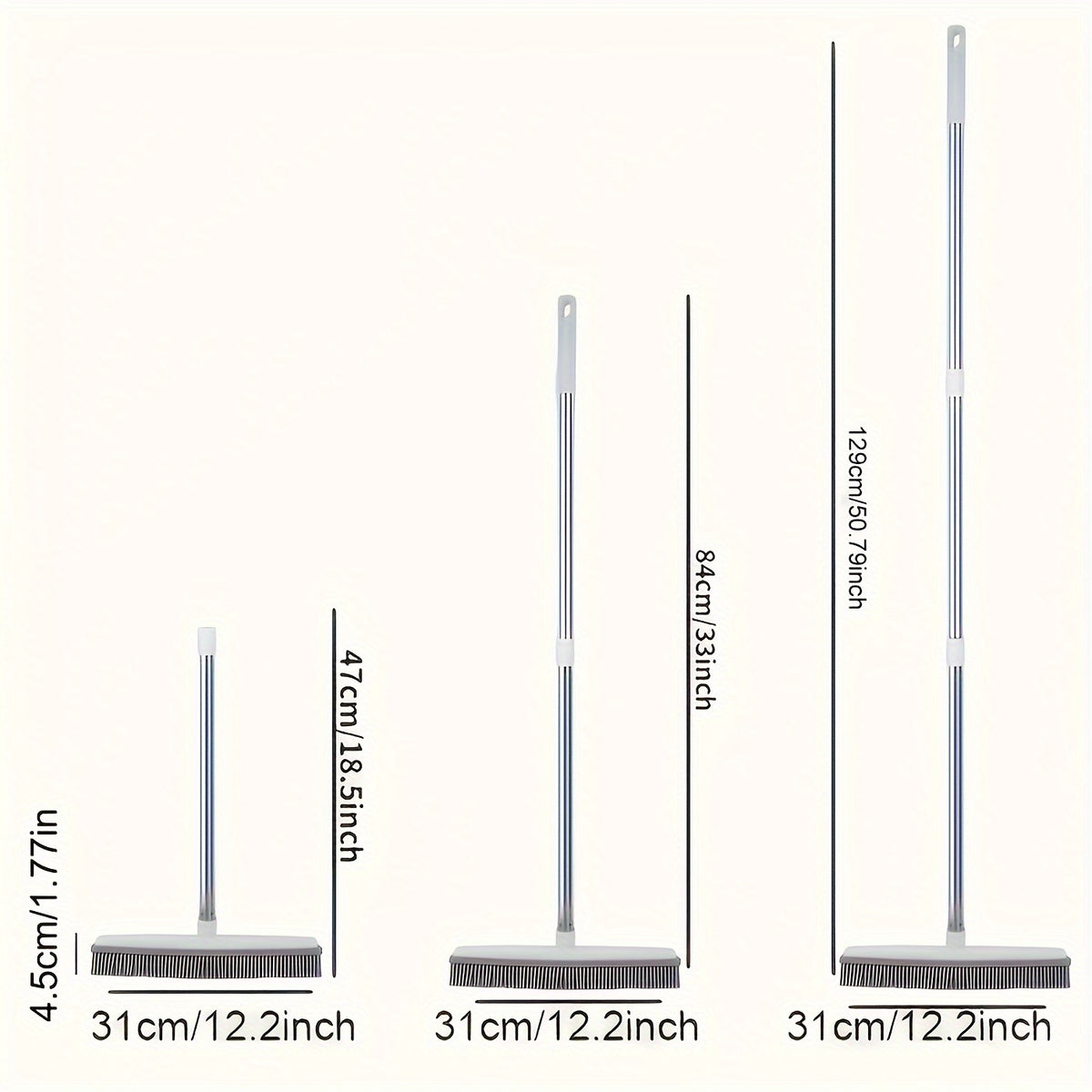 Pet Hair Removal Broom with Rubber Brush & Squeegee - Carpet Groomer for Floor Cleaning