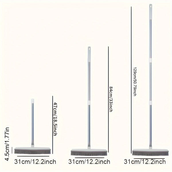 Pet Hair Removal Broom with Rubber Brush & Squeegee - Carpet Groomer for Floor Cleaning