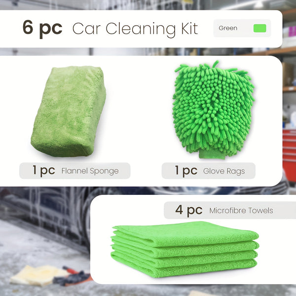6pcs Car Cleaning Kit 6pcs Car Cleaning Kit - 1 Chenille Wash Mitt, 1 Flannel Sponge
