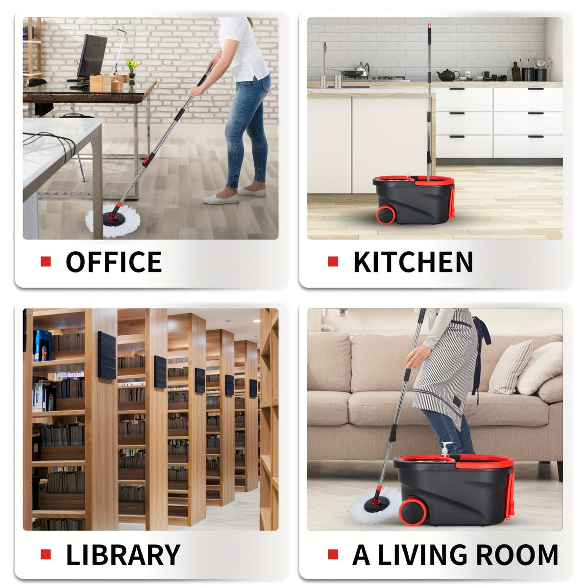 Spin Mop And Bucket with Wringer Set On Wheels