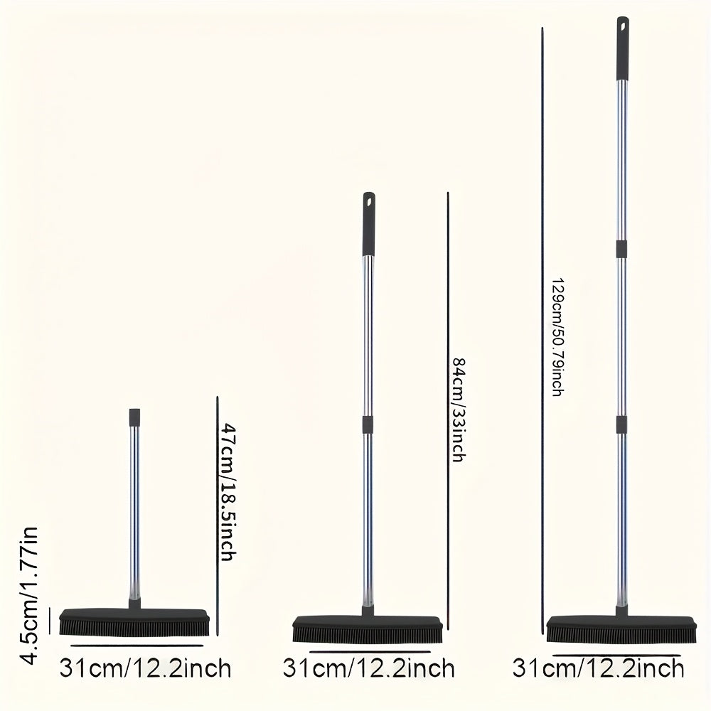 2-in-1 Heavy Duty Rubber Broom with Anti-Slip Handle - Multi-Surface Floor Cleaner for Carpets