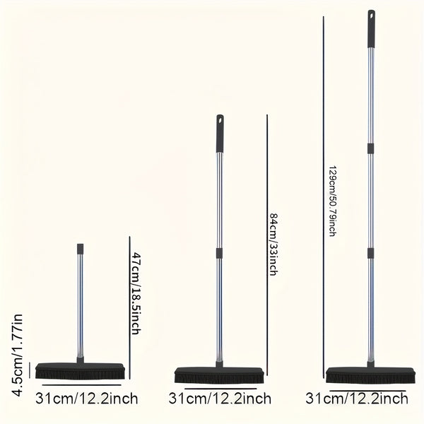 2-in-1 Heavy Duty Rubber Broom with Anti-Slip Handle - Multi-Surface Floor Cleaner for Carpets