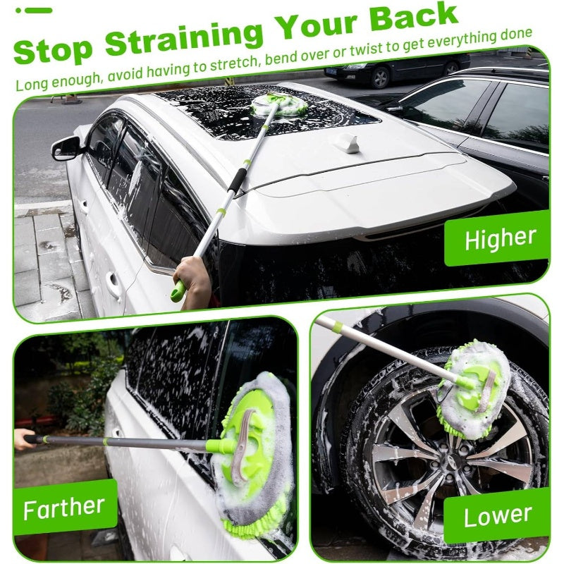 62 inch Car Wash Brush Kit Mitt Mop Sponge with Long Handle, 2in 1 Window Cleaner with Extension Pole