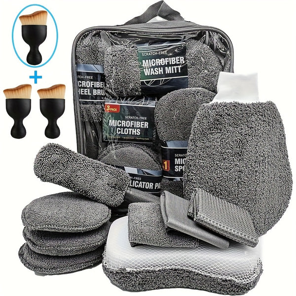 11+1pc Car Cleaning Kit with 11pcs Microfiber Cleaning Cloths