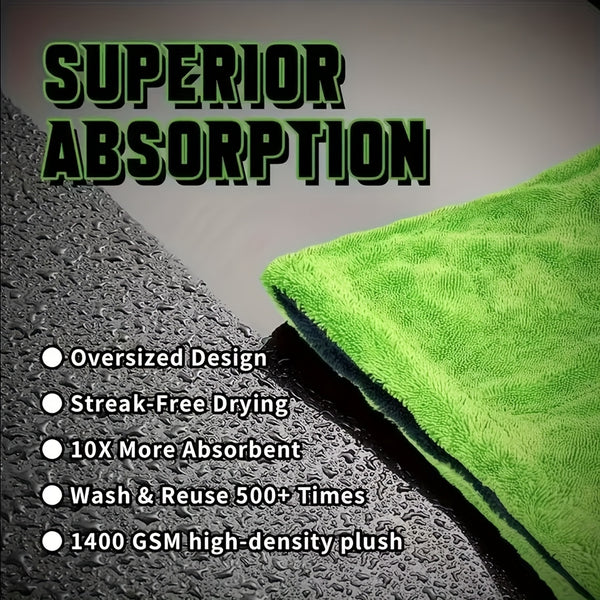 Two auto drying towels, 36X24 inches-&11.8X11.8 inches, 1400 GSM microfiber auto towels