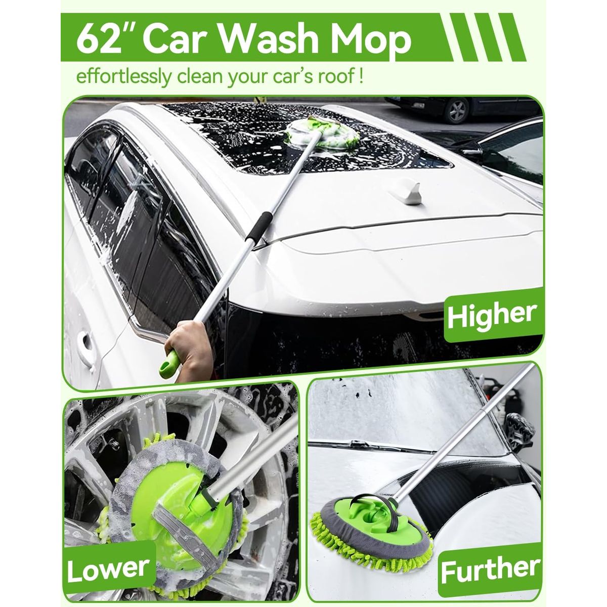 62 Car Wash Brush Kit with Long Handle, Microfiber Car Wash Mop