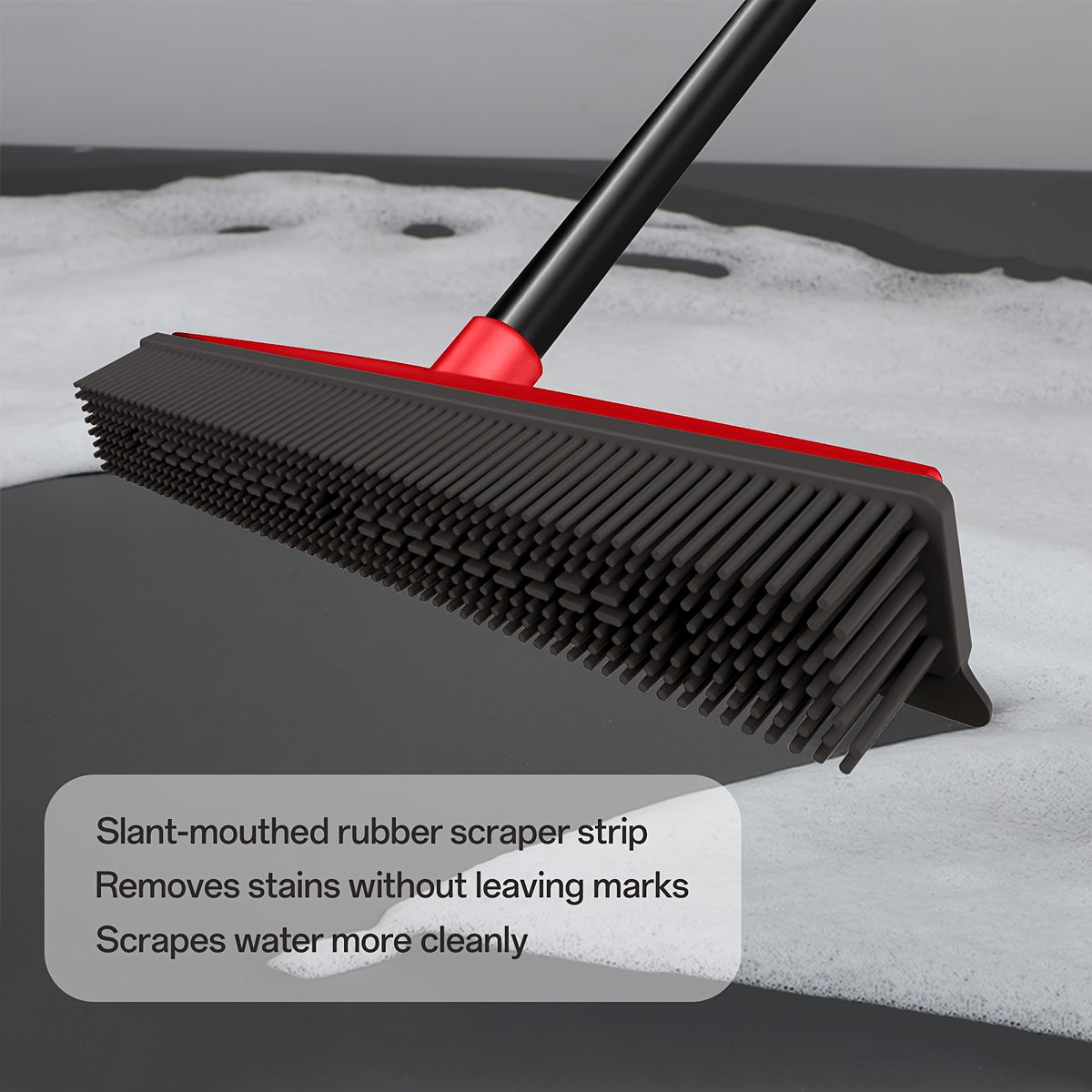1-in-1 Pet Hair Remover Broom with Squeegee & Brush - Heavy-Duty Rubber Floor Sweeper for