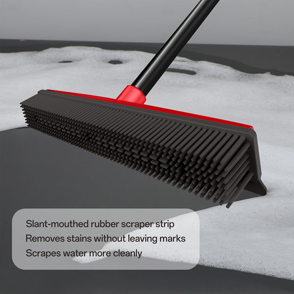 1-in-1 Pet Hair Remover Broom with Squeegee & Brush - Heavy-Duty Rubber Floor Sweeper for