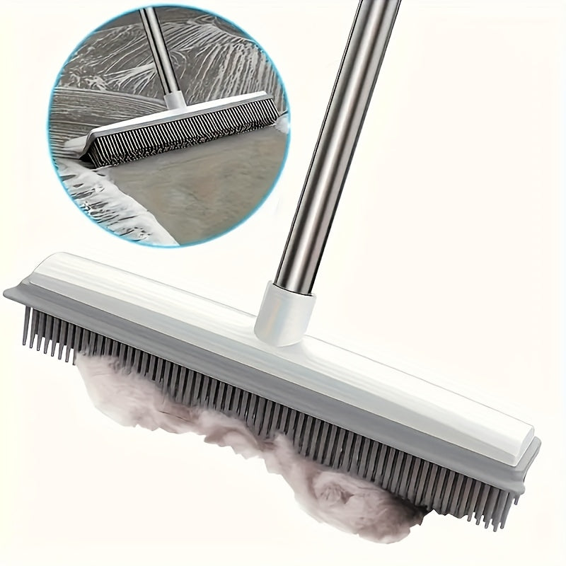 Pet Hair Removal Broom with Rubber Brush & Squeegee - Carpet Groomer for Floor Cleaning