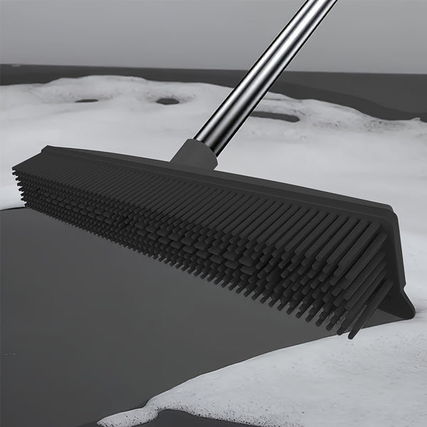 2-in-1 Heavy Duty Rubber Broom with Anti-Slip Handle - Multi-Surface Floor Cleaner for Carpets