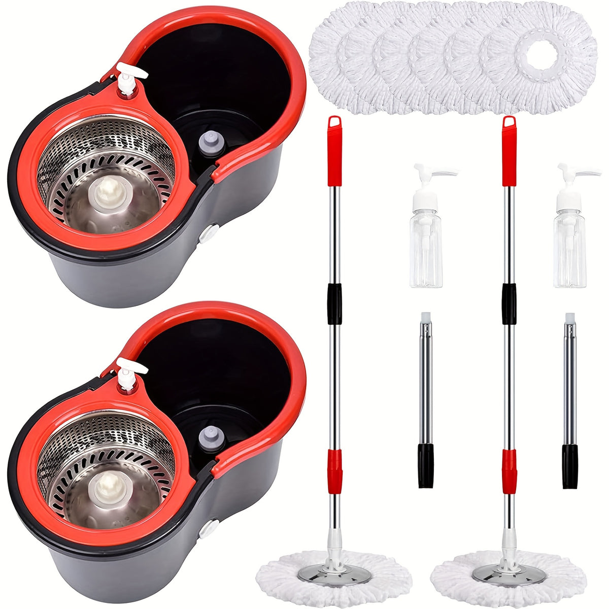 Mop And Bucket Set, 360° Spin Mop And Bucket with Wringer Set And 6 Microfiber Mop Refills