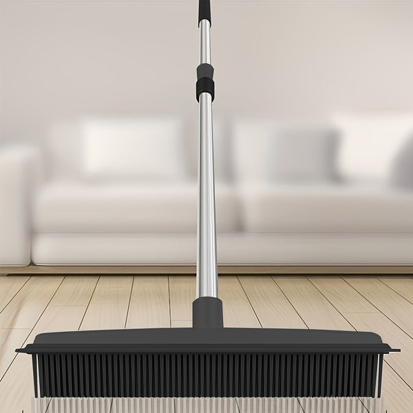 2-in-1 Heavy Duty Rubber Broom with Anti-Slip Handle - Multi-Surface Floor Cleaner for Carpets