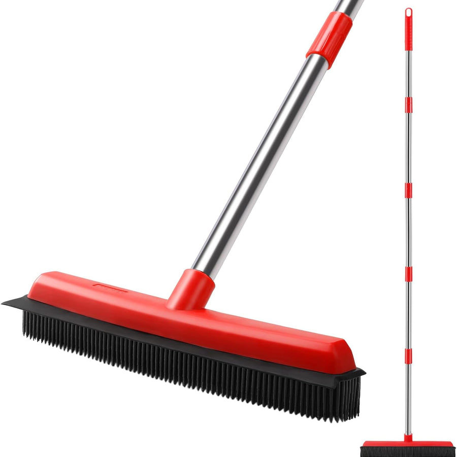 Rubber Broom with Long Handle(60IN), Indoor Floor Brush with Built in Squeegee(13IN)