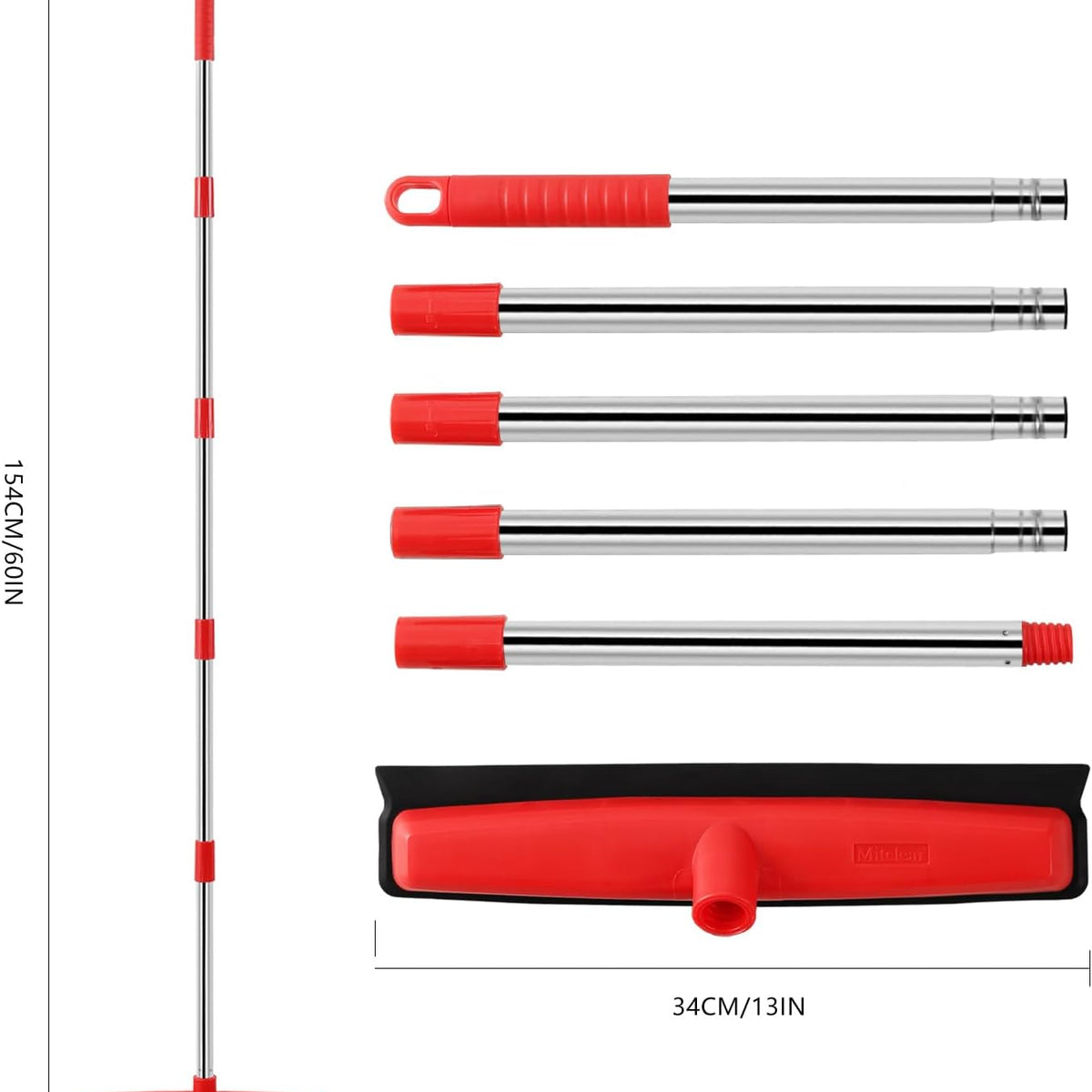 Rubber Broom with Long Handle(60IN), Indoor Floor Brush with Built in Squeegee(13IN)