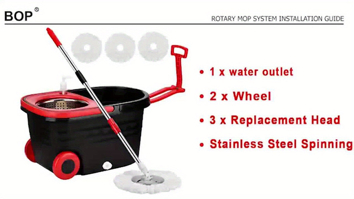 Spin Mop And Bucket with Wringer Set On Wheels, 360° Spinning Mop Bucket System with 3 Microfiber Replacement Heads