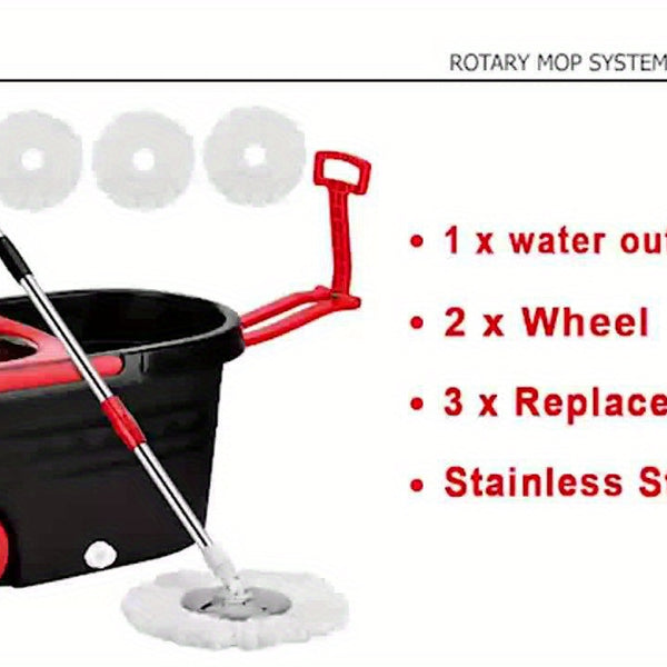 Spin Mop And Bucket with Wringer Set On Wheels, 360° Spinning Mop Bucket System with 3 Microfiber Replacement Heads
