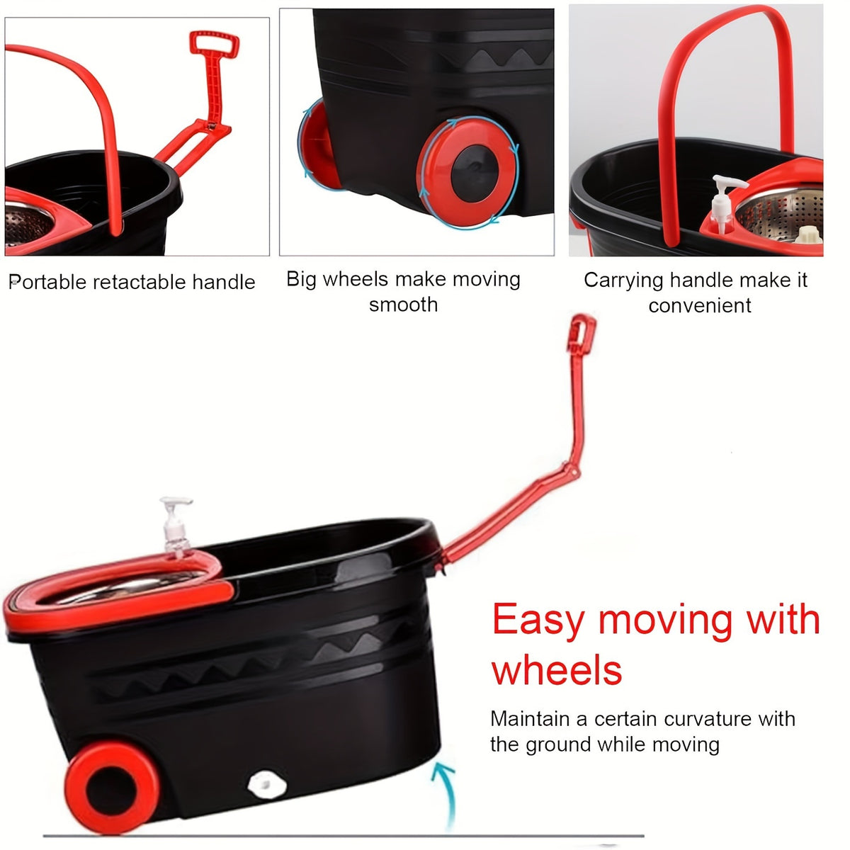 Spin Mop And Bucket with Wringer Set On Wheels, 360° Spinning Mop Bucket System with 3 Microfiber Replacement Heads