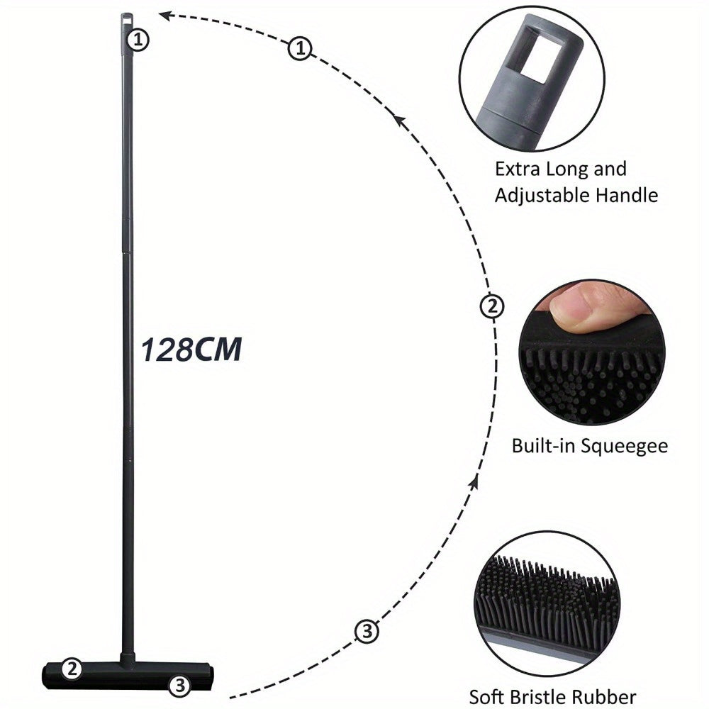 2-in-1 Rubber Broom with Squeegee Edge, Adjustable Long Handle