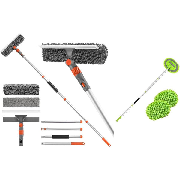 62 inch Car Wash Brush Kit Mitt Mop Sponge with Long Handle, 2in 1 Window Cleaner with Extension Pole