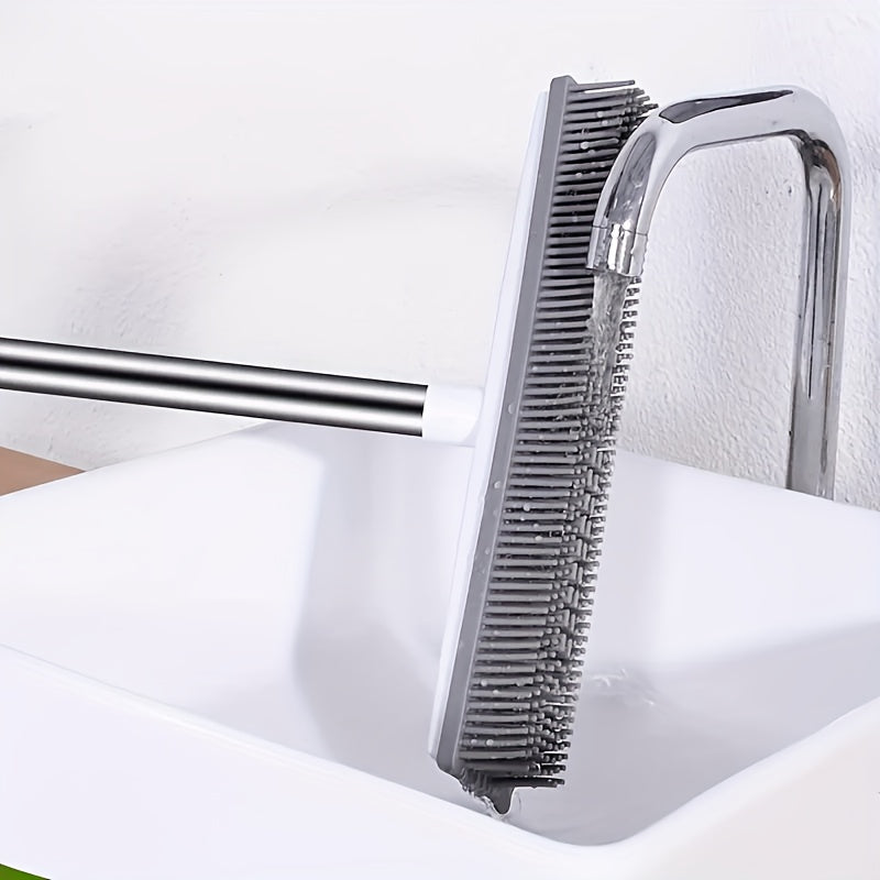 Pet Hair Removal Broom with Rubber Brush & Squeegee - Carpet Groomer for Floor Cleaning