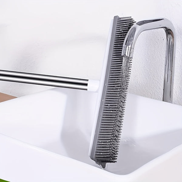 Pet Hair Removal Broom with Rubber Brush & Squeegee - Carpet Groomer for Floor Cleaning