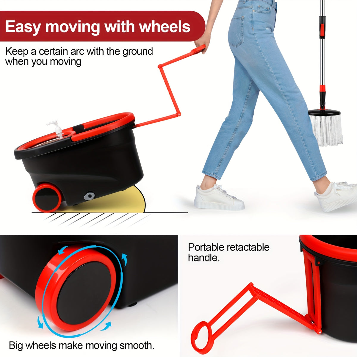 Spin Mop And Bucket with Wringer Set On Wheels