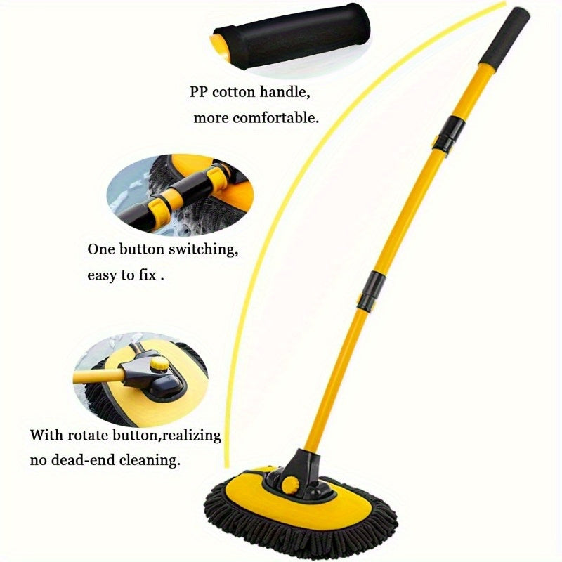 Easy-to-Clean Microfiber Car Wash Mop with Extendable Handle- Soft Brush, Bent Rod Design for Efficient Cleaning