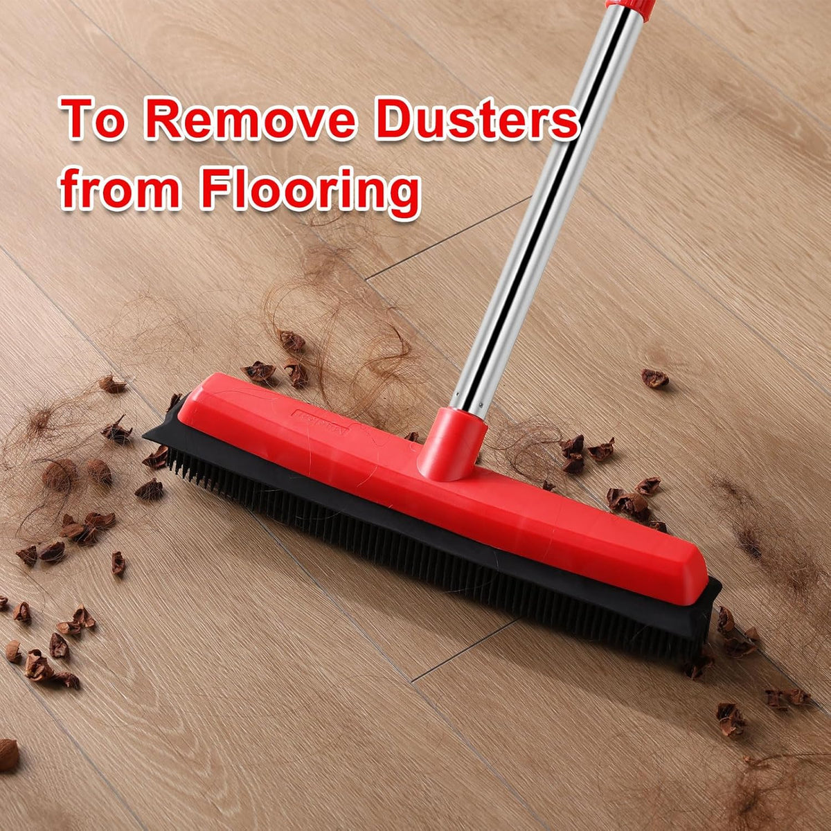 Rubber Broom with Long Handle(60IN), Indoor Floor Brush with Built in Squeegee(13IN)