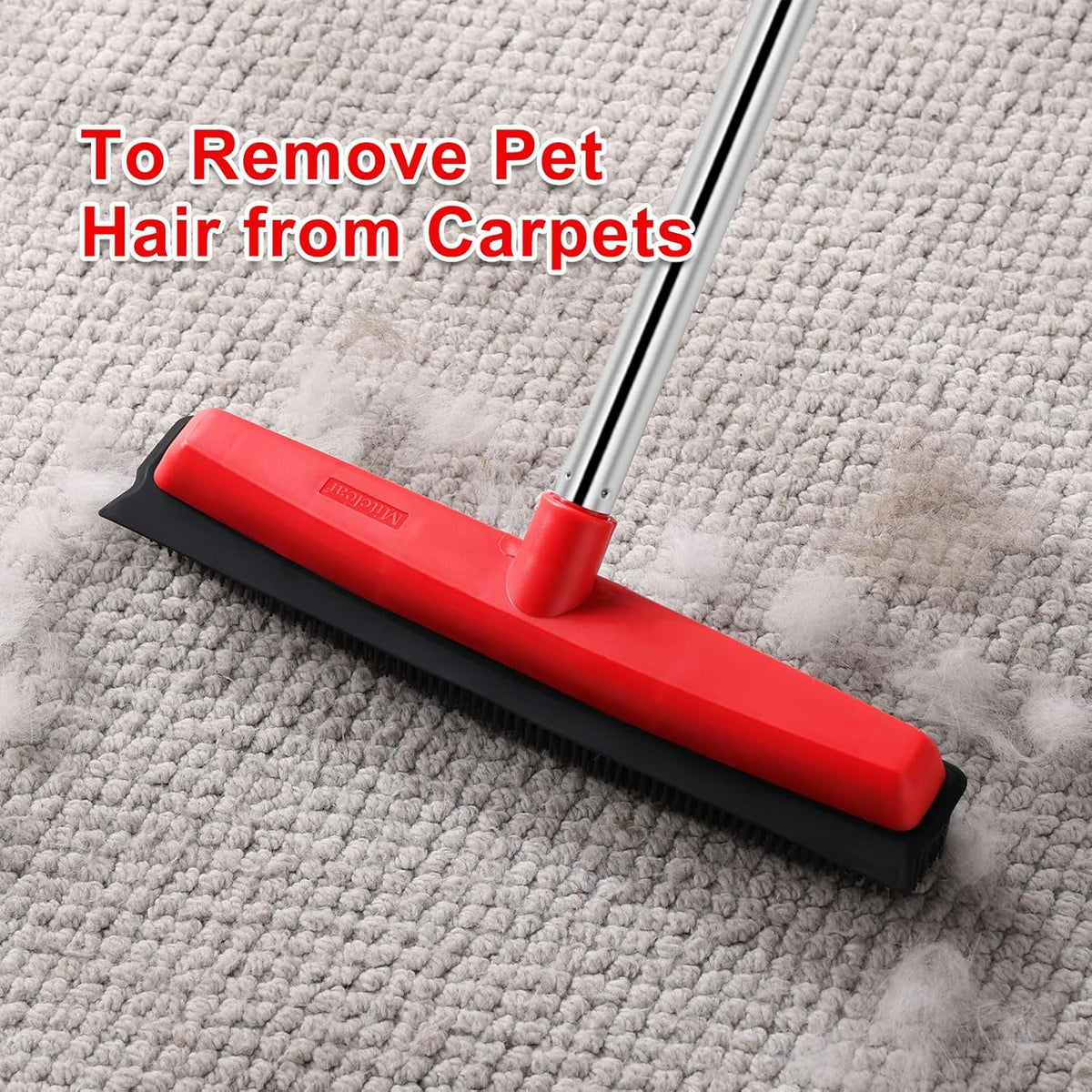 Rubber Broom with Long Handle(60IN), Indoor Floor Brush with Built in Squeegee(13IN)