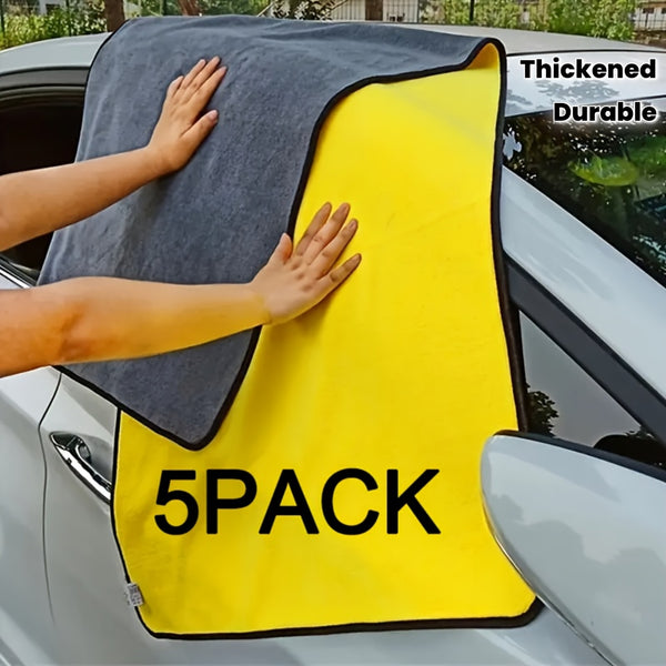 5pcs Thickened Microfiber Car Wash Cloths • Super Absorbent Towels for Car Glass