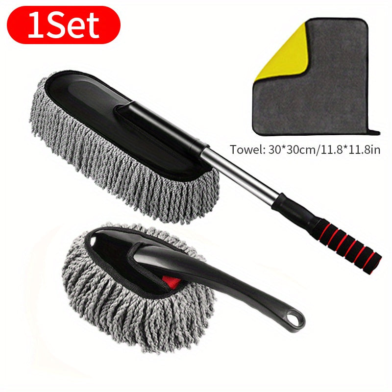 3pcs Car Wash Mop with Extendable Handle, Ultra-Fine Microfiber Wax Brush Kit